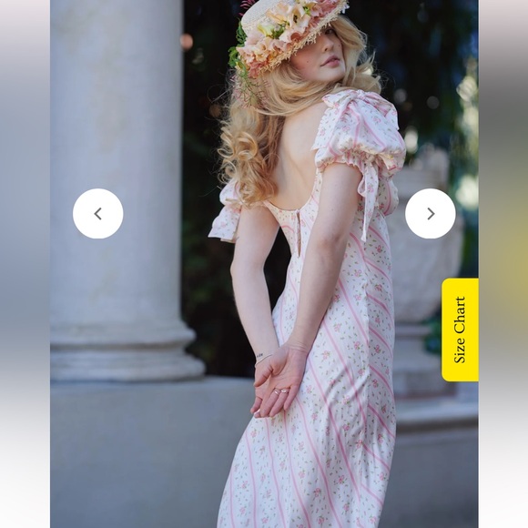 💕Selkie🐱The Poet Pink Puff Sleeve 100% Silk Charmeuse Cat Print Maxi Dress - Picture 15 of 16